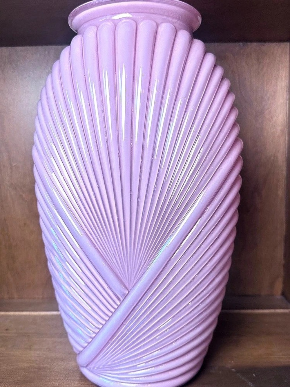 Vtg Pink 1980's Anchor Hocking Draped Art Deco Retro Shell Robbed Vase 13” Tall